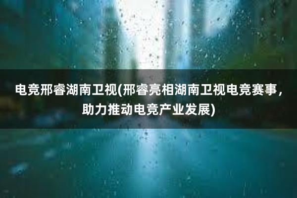 电竞邢睿湖南卫视(邢睿亮相湖南卫视电竞赛事，助力推动电竞产业发展)