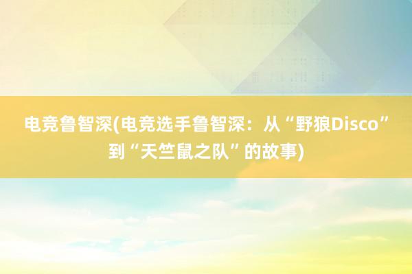 电竞鲁智深(电竞选手鲁智深：从“野狼Disco”到“天竺鼠之队”的故事)