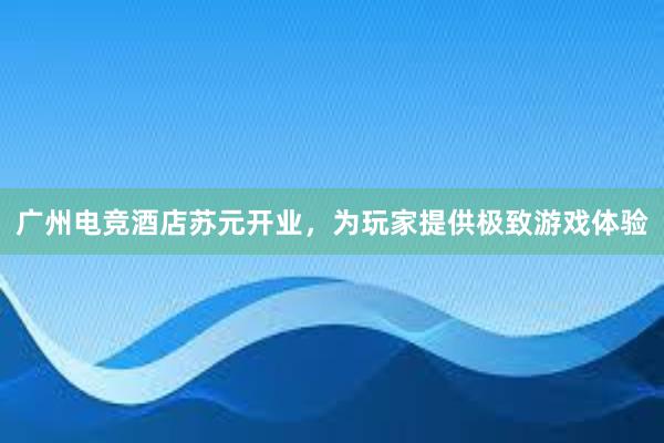 广州电竞酒店苏元开业，为玩家提供极致游戏体验