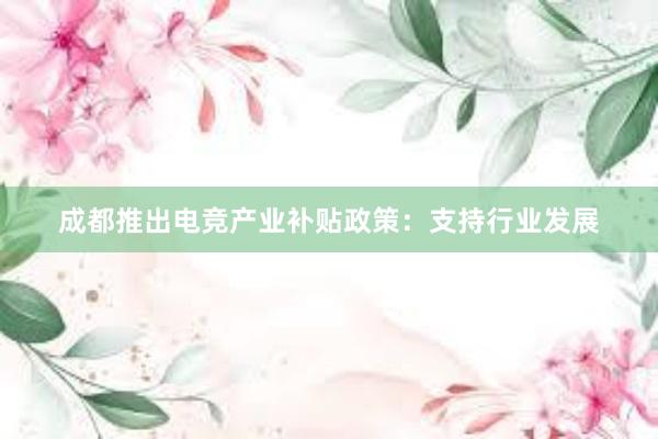 成都推出电竞产业补贴政策：支持行业发展